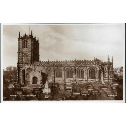 Mold, Flintshire - Parish Church (St. Marys) - Valentines RP postcard c.1930s