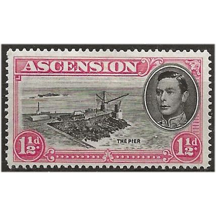 Ascension 1949 SG40d 1 1/2d Black & Rose-Carmine Perf 14 Mounted Mint . .. .