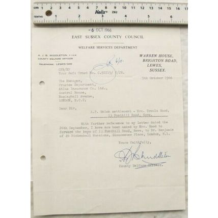 1966 letter East Sussex County Council Lewes re Fonthill Road, Hove