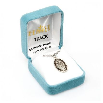 St. Christopher Women's Track Sterling Silver Medal Necklace