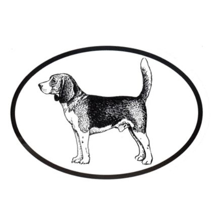 Dog Breed Oval Vinyl Car Decal Black & White Sticker - Beagle