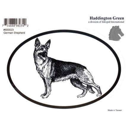 Dog Breed Oval Vinyl Car Decal Black & White Sticker - German Shepherd