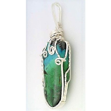 Chrysocolla Silver Copper Wire Wrap Gemstone Pendant 5