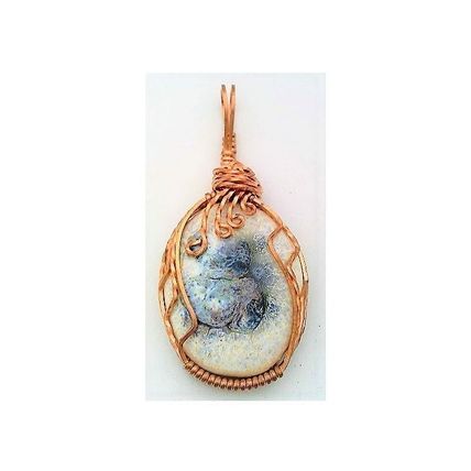 Blue Glaze Porcelain Copper Wire Wrap Pendant 1