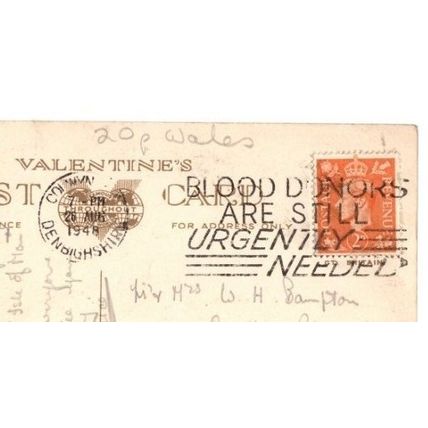 Postcard "Marine Drive, Rhos-on-Sea" + BLOOD DONORS ARE STILL URGENTLY.. Slogan