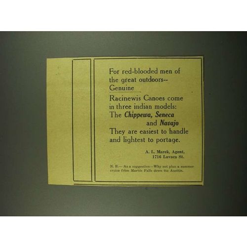 1915 Racinewis Canoes Ad - Red-Blooded Men of Great Outdoors