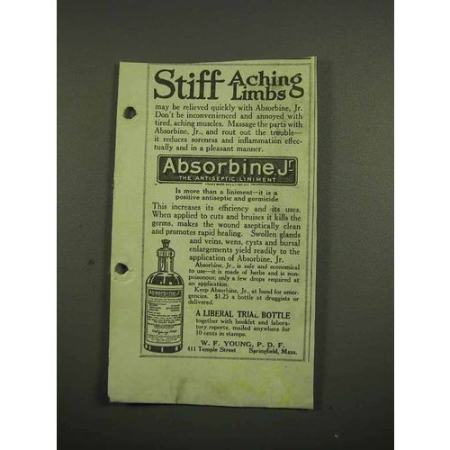 1918 Absorbine Jr Liniment Ad - Stiff Aching Limbs