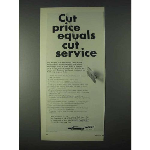 1966 Hertz Rent-a-Car Ad - Cut Price Equals Cut Service