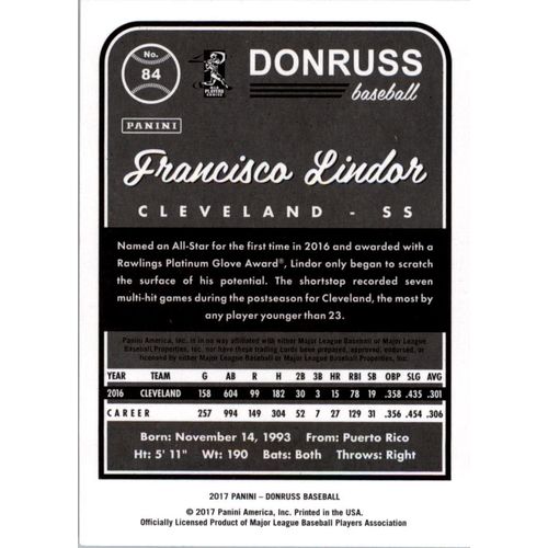 2017 Donruss Baseball Francisco Lindor #84