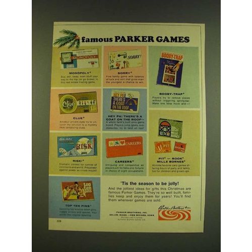 1966 Parker Brothers Games Ad - Monopoly, Sorry, Booby-Trap, Clue, Risk