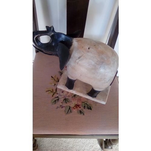 Wood and Metal Elephant, Tan and Black