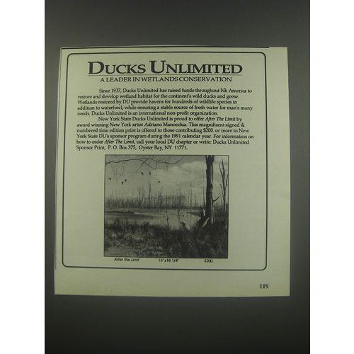 1991 Ducks Unlimited featuring After the Limit by Adriano Manocchia Ad - Ducks U
