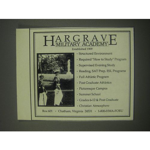 1991 Hargrave Military Academy Advertisement - Established 1909