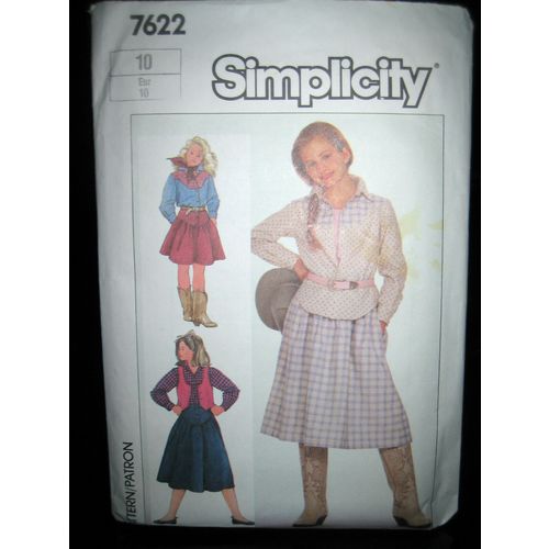Vintage Simplicity #7622 Girls' Skirt in 2 Lengths/Shirt/Vest Pattern - Size 10