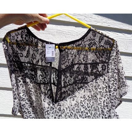 Womens Maurices Animal and Lace Sheer Top Sz 2 51 Chest NWT Black Gray White