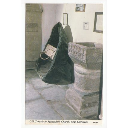 Coracle in Manordeifi Church near Cilgerran Postcard Pembrokeshire