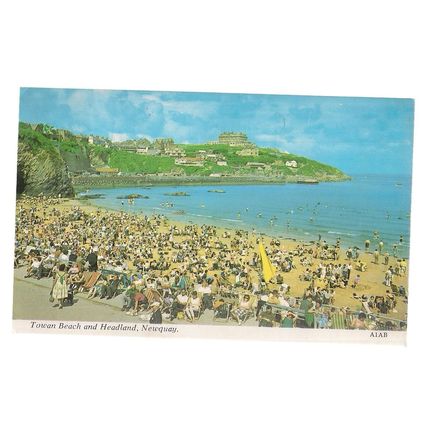 TOWAN BEACH AND HEADLAND, NEWQUAY, CORNWALL. used vintage postcard. 1977 pm =