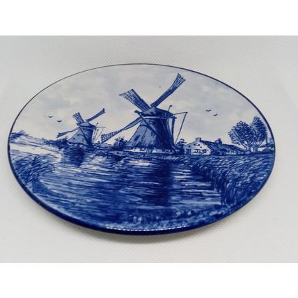 Delft Blauw Blue & White Wall Plate Windmills Water View Hand Painted Holland