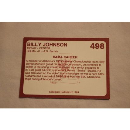 Billy Johnson 1989 Collegiate Collection Alabama's Finest NO. 498