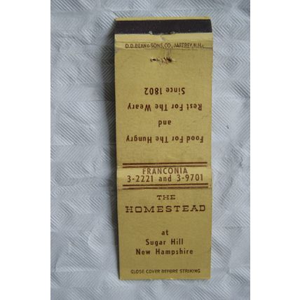 Matchbook Cover The Homestead at Sugar Hill, New Hampshire