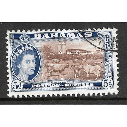 BAHAMAS 1954 5d RED BROWN & BRIGHT BLUE MODERN DAIRYING SG 207 FINE USED