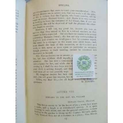 1904 EVELINA HISTORY OF A YOUNG LADYS ENTRANCE INTO THE WORLD by FANNY BURNEY