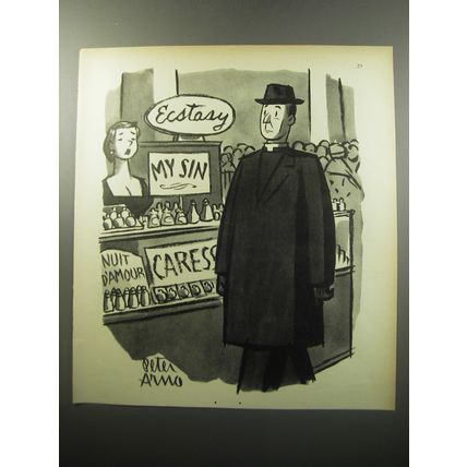 1951 Cartoon by Peter Arno- Ecstasy My Sin Nuit D'Amour Caress