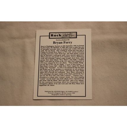 Bryan Ferry 1992 Wall of Fame ROCK LEGENDS NO. 6