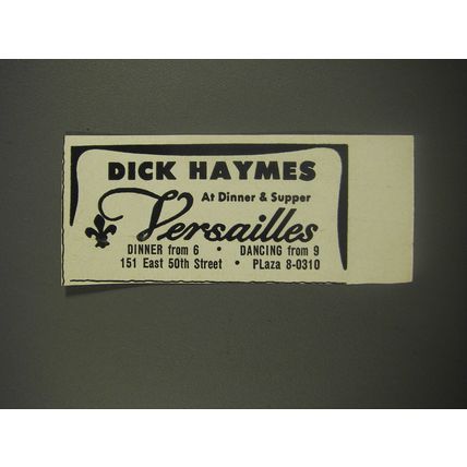 1956 Versailles Club Ad - Dick Haymes at Dinner & Supper