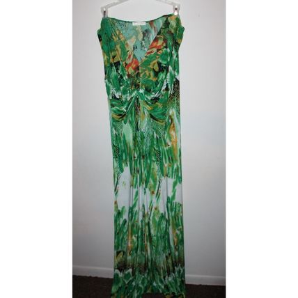 Womens Maxi Dress JULIA Long Green Maxi Dress Size M / L