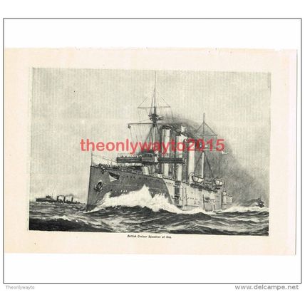 British Cruiser Squadron at Sea, Book Illustration (Print), c1907