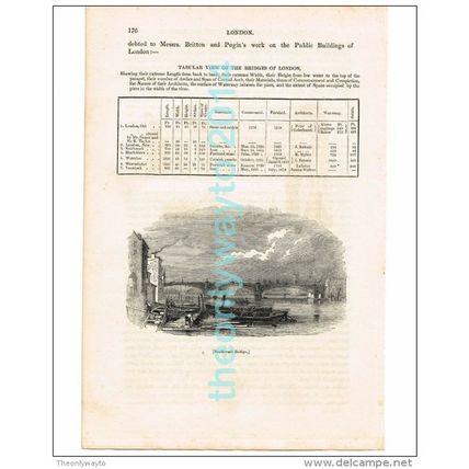 SOUTHWARK AND INFO ON LONDON BRIDGES, ENGLAND, BOOK ILLUSTRATION/PRINT, 1842