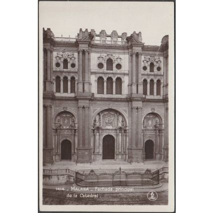 Fachada Principal de la Catedral, Malaga, c.1920s - Unique Foto Tarjeta Postal