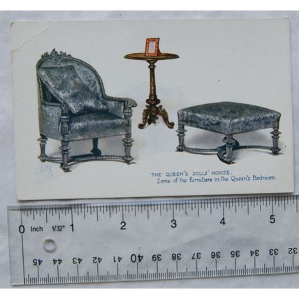vintage colour postcard The Queens Dolls House, Furniture in Queens Bedroom