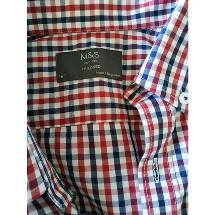 M&S Man Mens Shirt Size 16” Neck Burgundy mix Long Sleeve