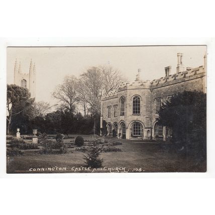 Conington Castle & Church Castle now Demolished RP Postcard Huntingdonshire
