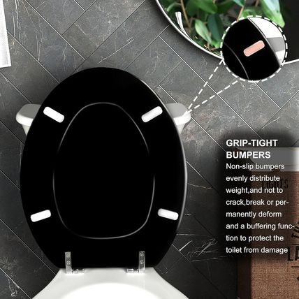 Black Elongated Toilet Seat Natural Wood Toilet Seat with Zinc Alloy Hinges, Eas