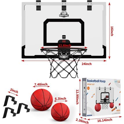 24" X 16" Large Basketball Hoop Indoor for Adults, over the Door Basketball Hoop