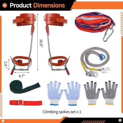 Homaisson Tree Climbing Spikes Set, Adjustable Tree Climbing Spikes Kit, Complet