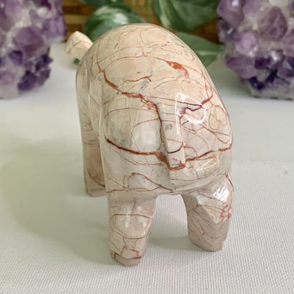 Large Pink Marble Carved Pig Figurine Farm Animal Polished Stone Swine 5" 539g