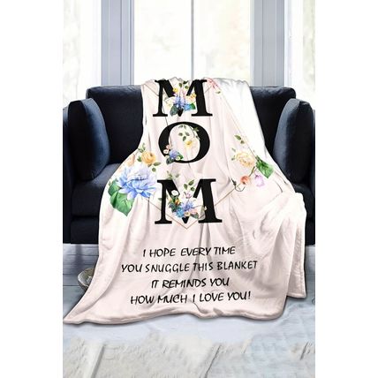 White MOM Floral Print Flannel Blanket 130*150cm