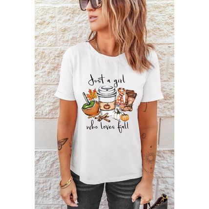 White Just A Girl Who Loves Fall Graphic T Shirt