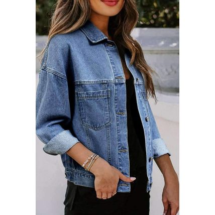 Light Blue Washed Oversize Pocketed Denim Jacket