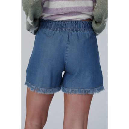 Ashleigh Blue Raw Hem Drawstring High Waist Denim Shorts with Pockets