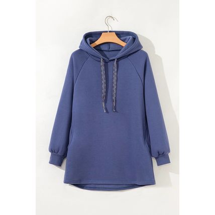 Dirty blue Fleece Lined Adjustable Drawstring Oversize Tunic Hoodie