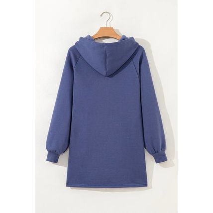 Dirty blue Fleece Lined Adjustable Drawstring Oversize Tunic Hoodie
