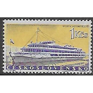 Mi 1181: 1 Kč violet/pale yellow Czech Ships: River Boat 'Komarno.'