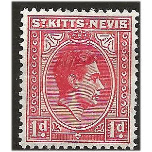 St Kitts & Nevis 1943 SG69a 1d Carmine Mounted Mint . ..
