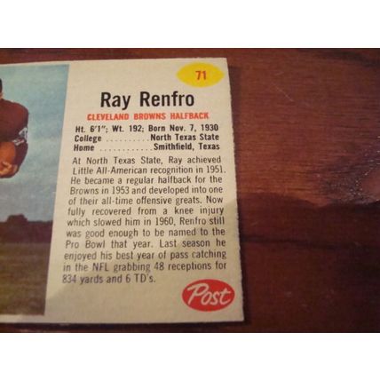 19+62 Post Cut Out, RAY RENFRO, Browns, Nice cut