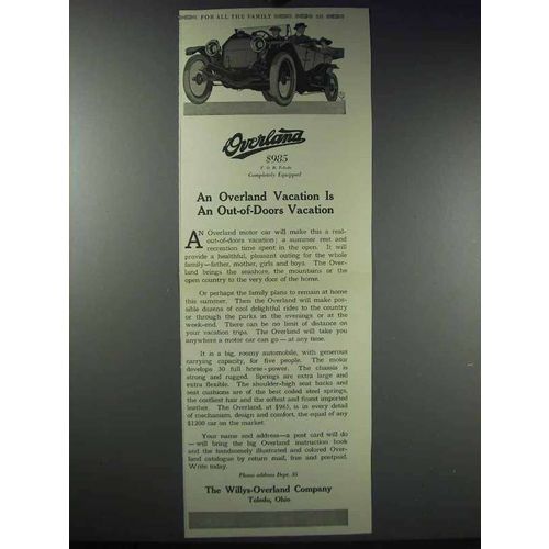 1913 Willys-Overland Cars Ad - Out-of-Doors Vacation